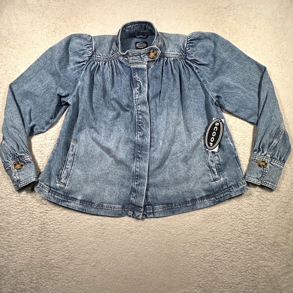 Scoop Cropped Ruched Jacket Women XS Light Haze Wash Puff Sleeve Denim NWT
